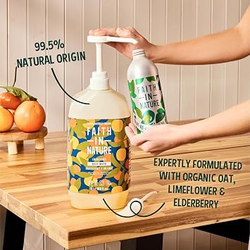 FAITH IN NATURE Natural Hand Wash & Body Wash Set - Vegan & Cruelty Free, No SLS or Parabens - 2 x 169 fl oz Value Bundle Pack, Grapefruit & Orange