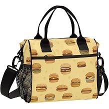 Caikeny Junk Food Cute Hamburgers Insulated Lunch Bag for Girl Kids Lunch Tote Bags for Women Office School S