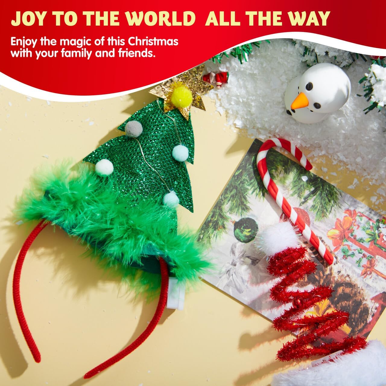 JOYIN 2 PCS Lighted Christmas Headbands with LED lights in Springy Santa Hat Tree Designs for Christmas and Holiday Parties (ONE SIZE FIT ALL) - Image 6