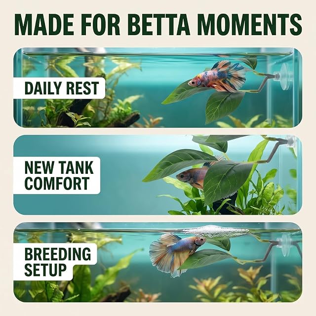 Foto 6 de 7 de Betta Fish Leaf Pad, Planta de plástico Betta Hammock Leaf Bed