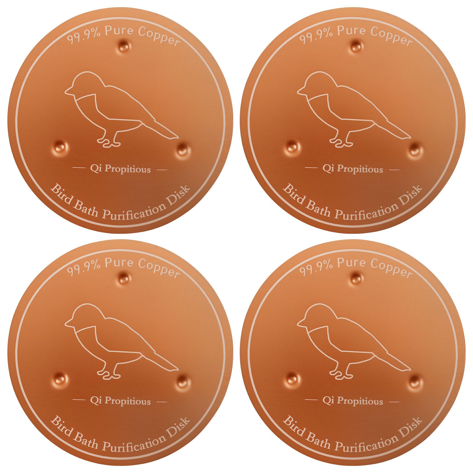 4Pcs Copper Disc for Bird Bath, 99.99% Pure Copper Bird Bath Purification Disk with Stable 3-Point Support, Natural Water Cleaner for Outdoor Birdbaths & Fountains All-Season Cleaning(4pcs B)