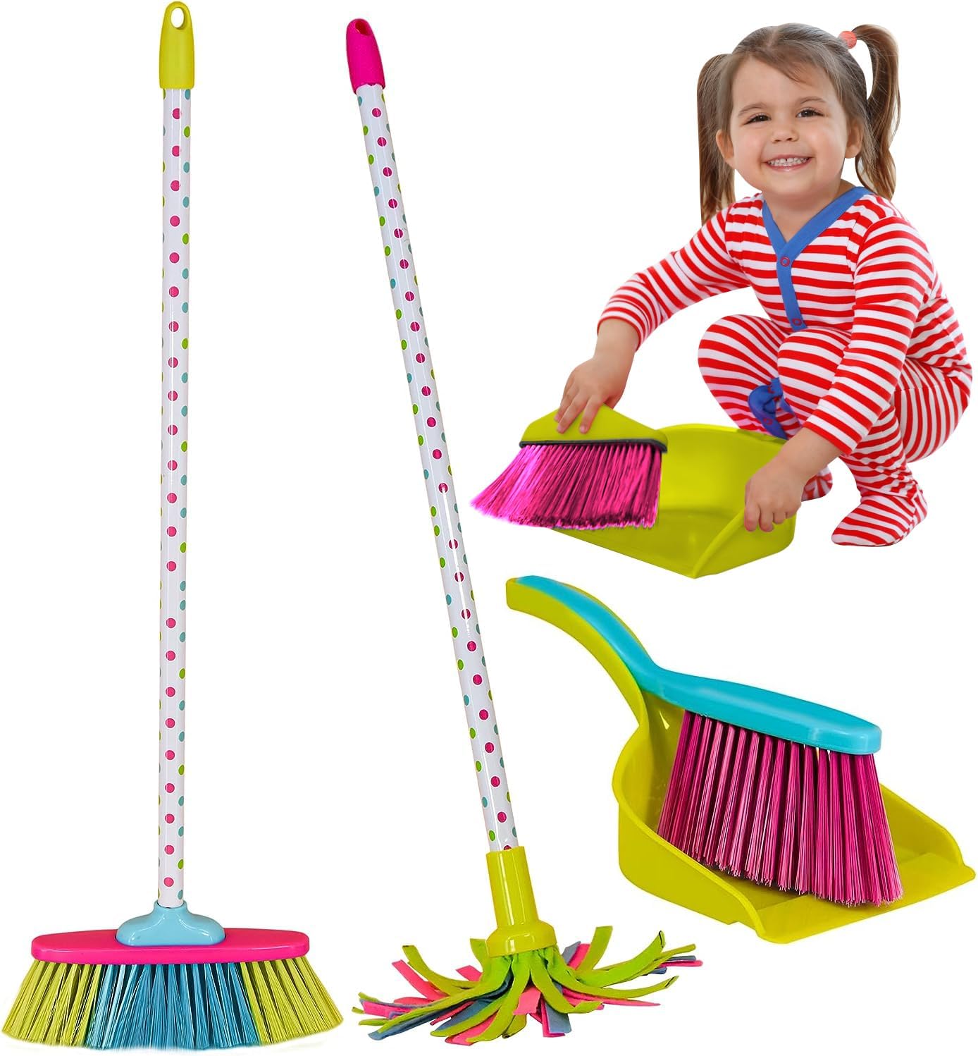 Childrens Kids Cleaning Sweeping Play Set Mop Broom Brush Dustpan