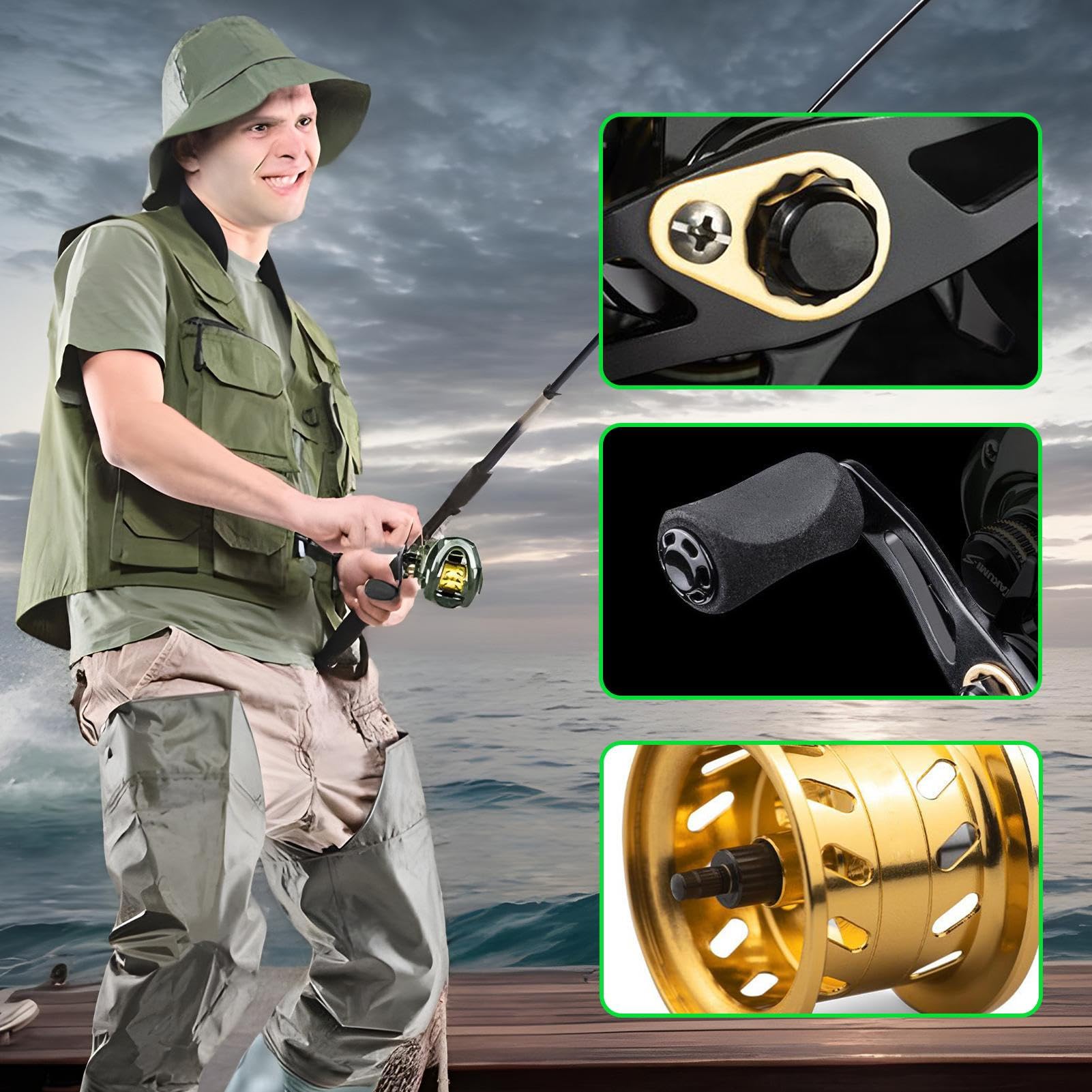 Kołowrotki Baitcaster Stopowy Kołowrotek Z Maksymalnym Hamulcem 8Kg | Ergonomiczny Kołowrotek Bait Feeder Dla Początkujących Entuzjastów Dorosłych