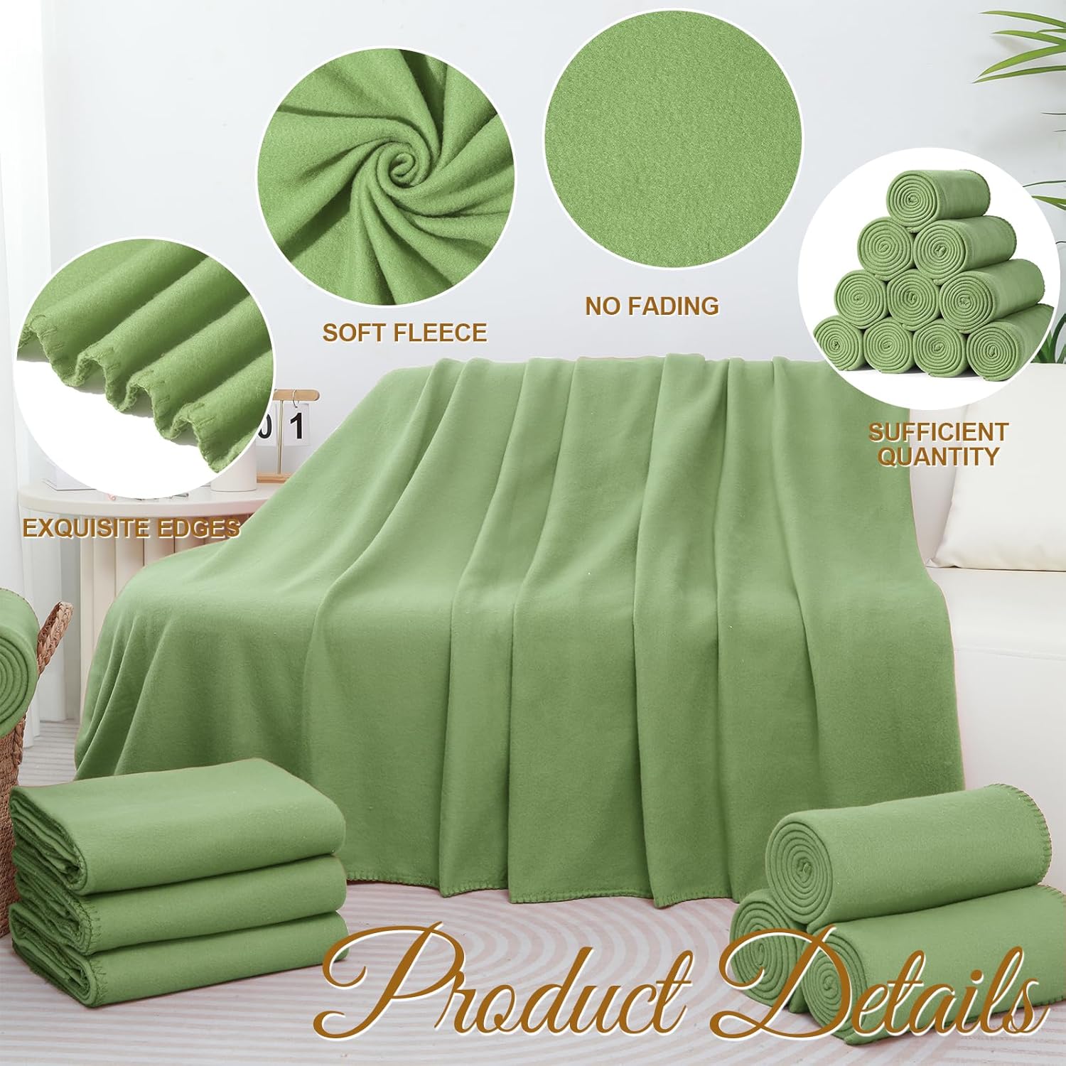 60PCS Sage Green Blankets Bulk 50 X 60, Soft Lightweight Throw Blanket Kit Cozy Blankets Bulk for Bed Sofa Couch Warm Pet Fleece Blanket Set for Wedding Homeless Home Office Travel Gift for Seasons