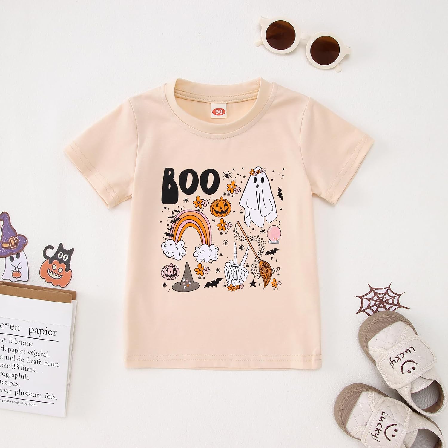KEKEMI Toddler Girl Halloween Ghost Graphic T-Shirt Baby Girl Pumpkin Shirt Short Sleeve Boo Print Halloween Party Tee Tops