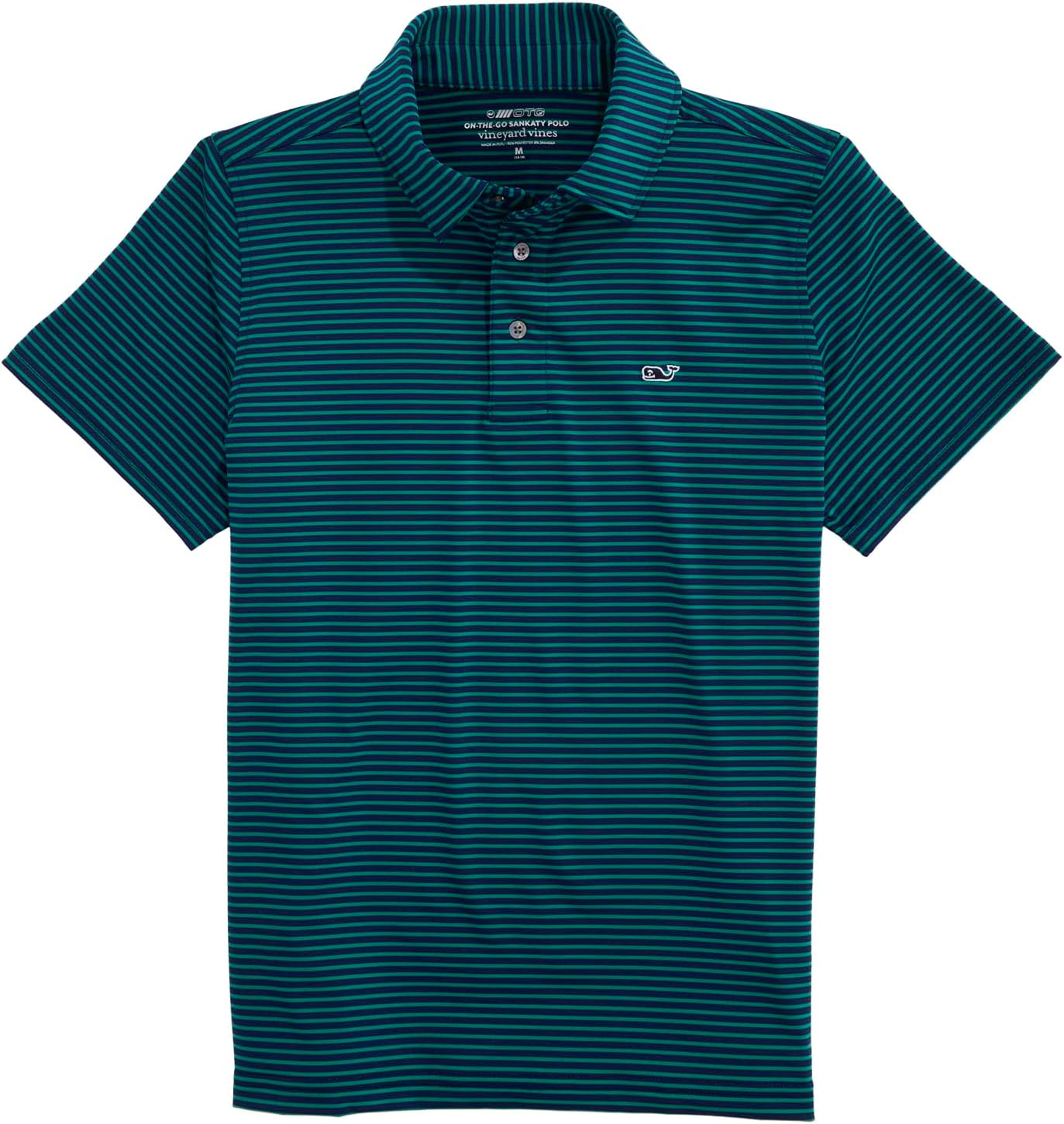vineyard vines Boys' Bradley Stripe Sankaty Performance Polo, Offshore Green, S