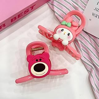 مشابك شعر للبنات - مشابك كرتونية كبيرة للنساء، مثالية للشعر الطويل والكثيف، تصميمات حيوانات انيقة للاكسسوارات العصرية (قطعتان)