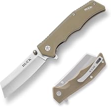 Buck Knives 252 Trunk EDC Pocket Knife, Cleaver Blade, Tan, 3.1 oz | 3-3/4” Cleaver 7Cr17MoV Steel Blade, G10 Handle, Slim Folding Pocket Knife with Blunt End, Includes Clip for Everyday Carry