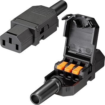 2Pack 3 Pin Terminal Quick Connectors, 10A 250V IEC320 C13 Female Inline Power Plug Adapter Socket Connector