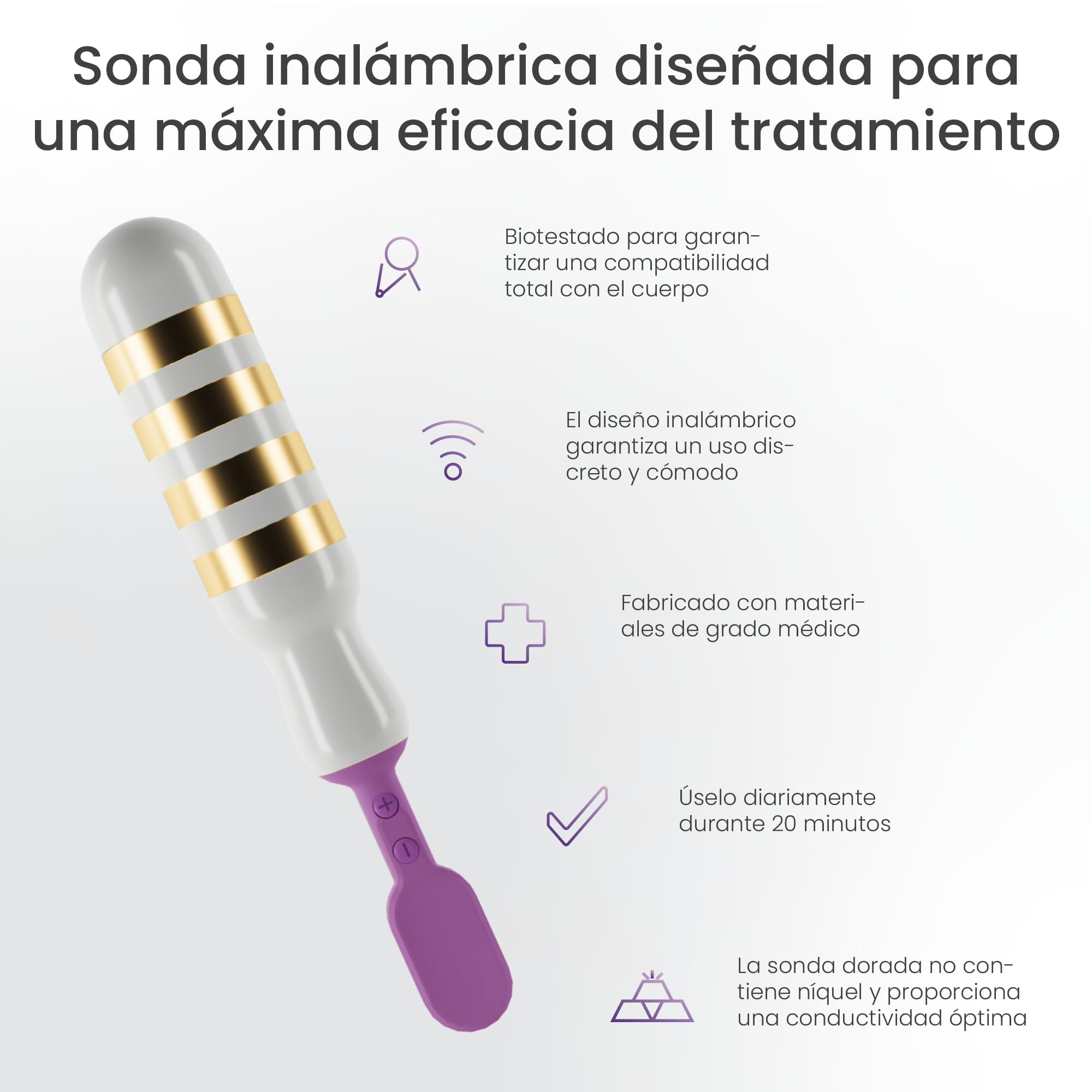 TensCare iTouch Go Gold Entrenador Pélvico Inalámbrico | Sonda de oro sin níquel con EMS para incontinencia, control de vejiga y recuperación posparto.