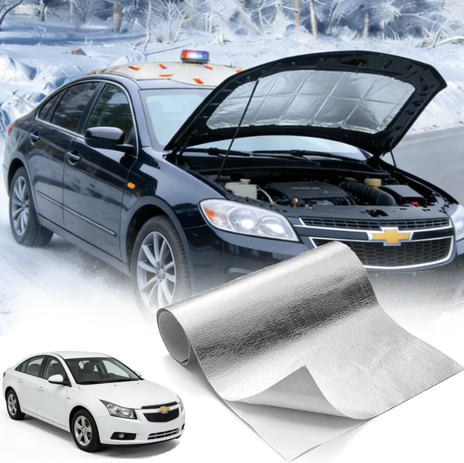 Self Adhesive Heat Shield Mat, 2400°F Aluminized Fiberglass Thermal Barrier Pad, Reflective Radiant Heat Insulation for Engine Bay, Firewall, Exhaust, Appliances, Fireplace
