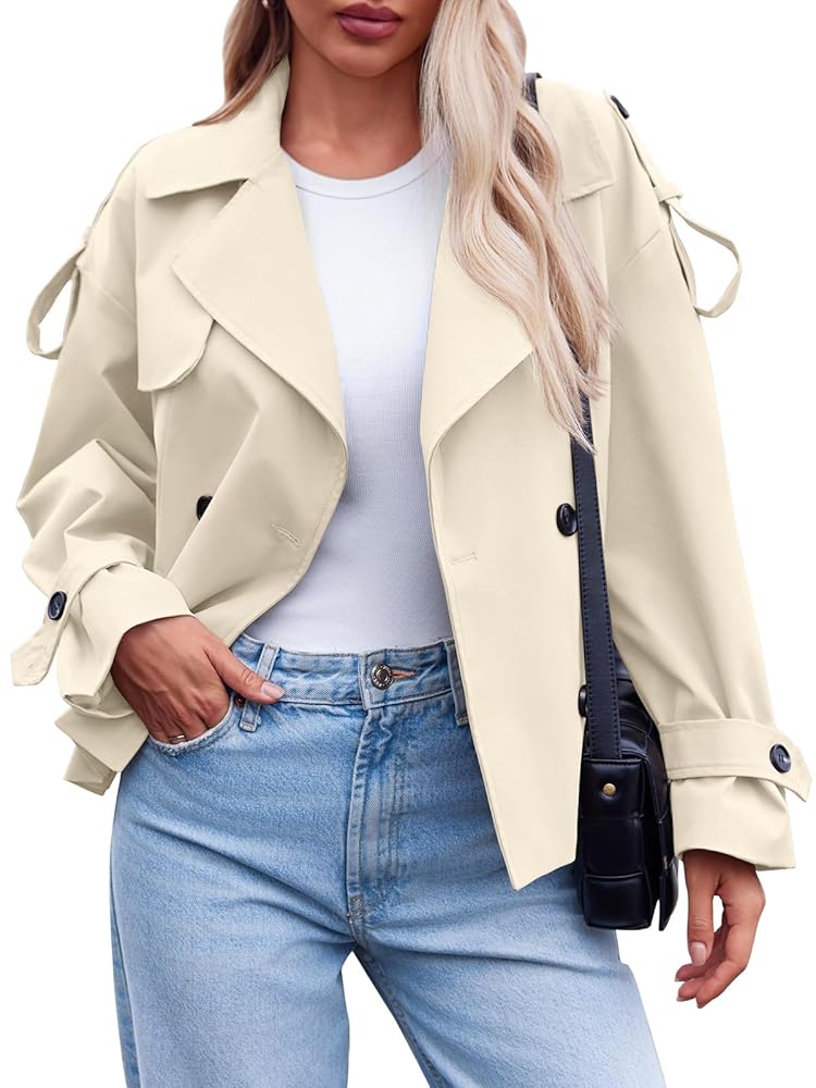 Amazon.com: Tankaneo Womens Cropped Trench Coat Casual