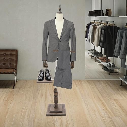 Miniatura 3 de Cuerpo de torso de maniquí masculino con brazo flexible de madera maciza, maniquí ajustable de altura de 54 a 70 pulgadas con soporte de zapatos