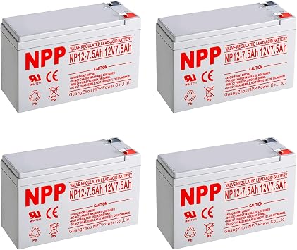 NPP 12V 7.5Ah F2, 4Pcs 12Volt Rechargeable Sealed Lead Acid Long Life UPS Battery for 570 Portable Fish Finder Security Systems, Electronic Kids Car with F2 terminals