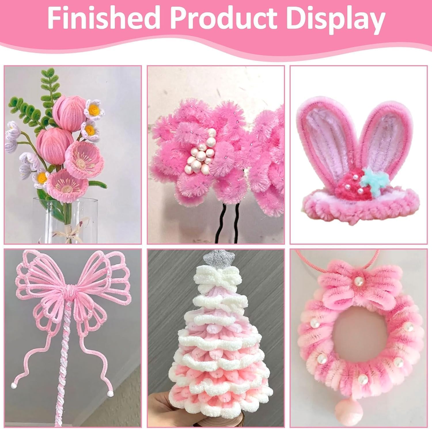 YIChongDan 500 Pieces Pink Pipe Cleaners for Flowers Making, Pipecleaners Chenille Stems Fuzzy Sticks Wire Tiges Chenilles for Craft Supplies