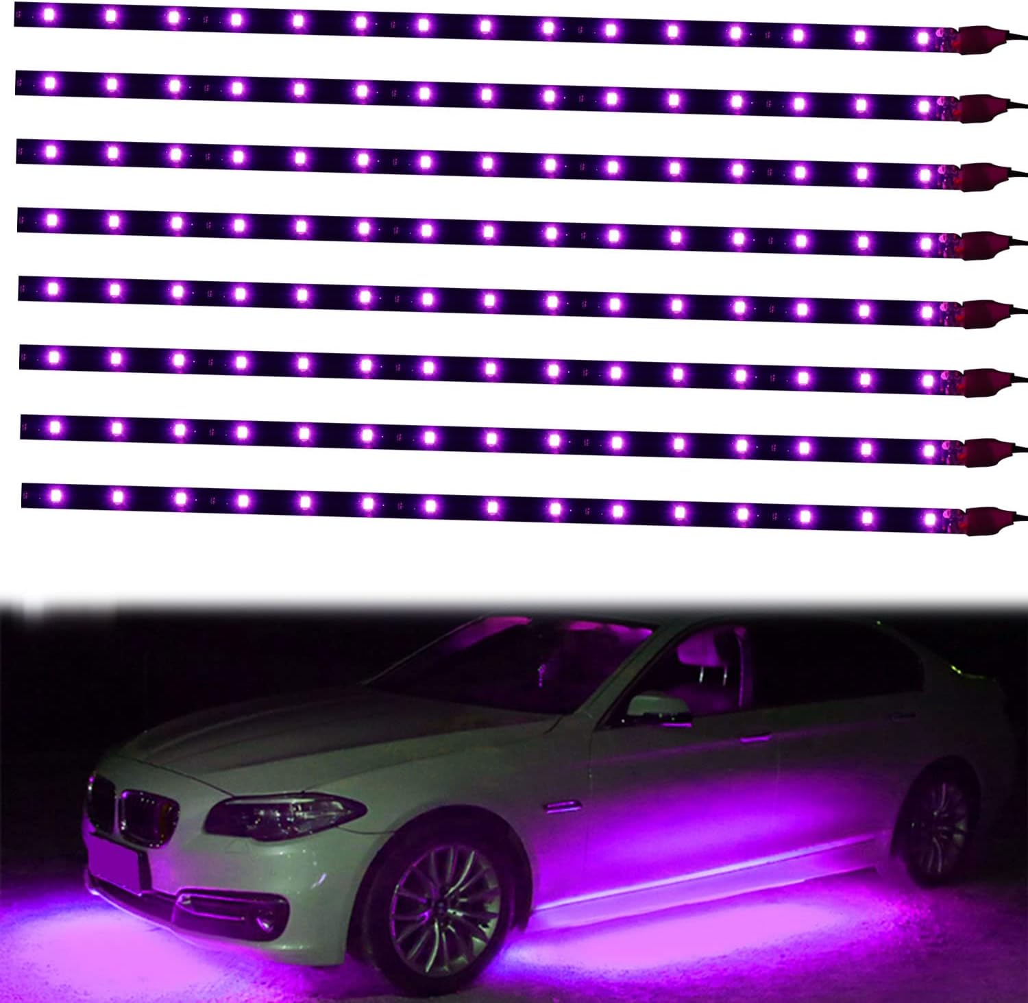 XT AUTO 8pcs 12V Super Bright 30cm 15 LED Flexible Waterproof LED Strip Light for Car Interior & Exterior Decoration DRL Day Running Light Or Boat Bus Garden