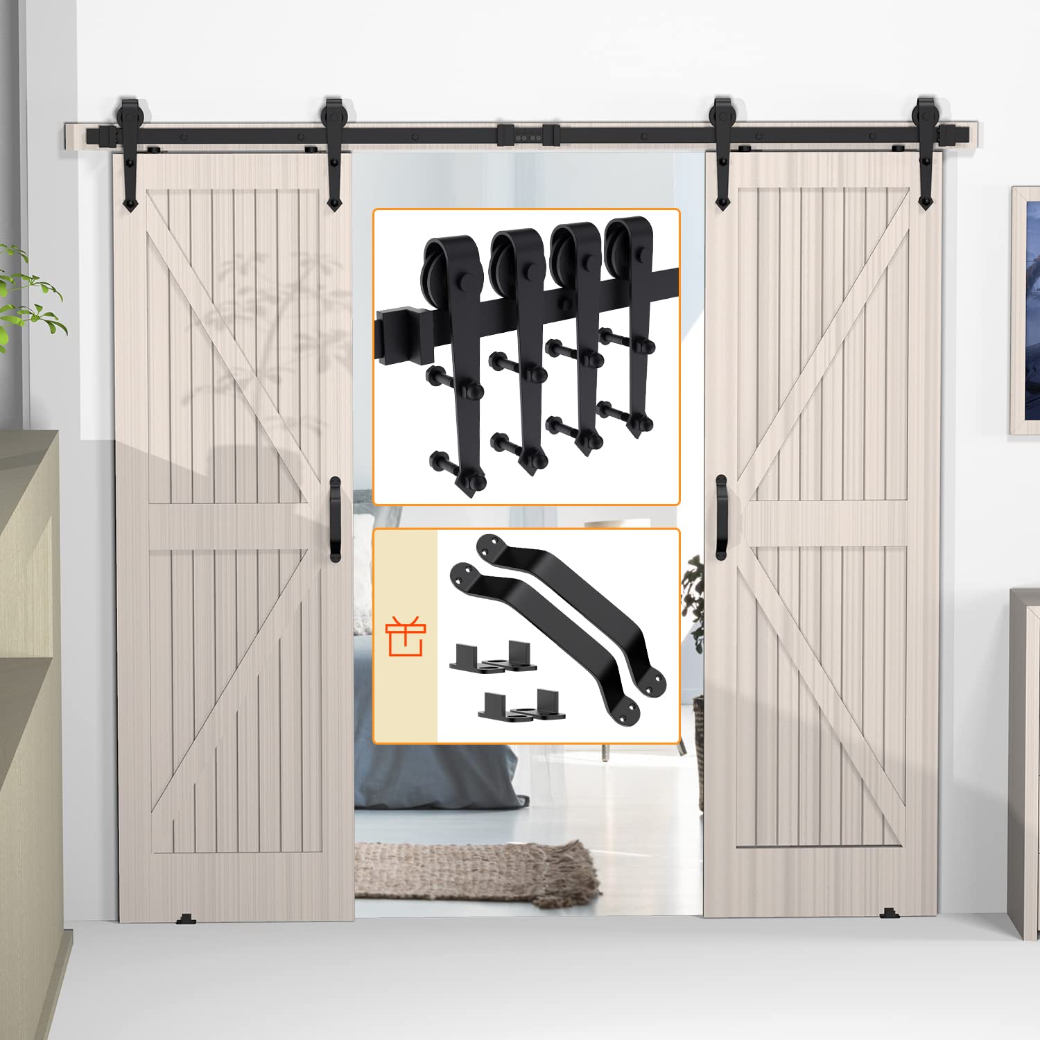 Buy STIALO 8FT Heavy Duty Sliding Double Barn Door Hardware Whole Kit