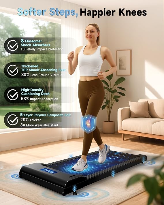 NeoSilent Walking Pad Under Desk Treadmill for Home & Office with BLDC Core and Extra-Large Belt, App Control, Portable and Compact for Small Space Phantom Black