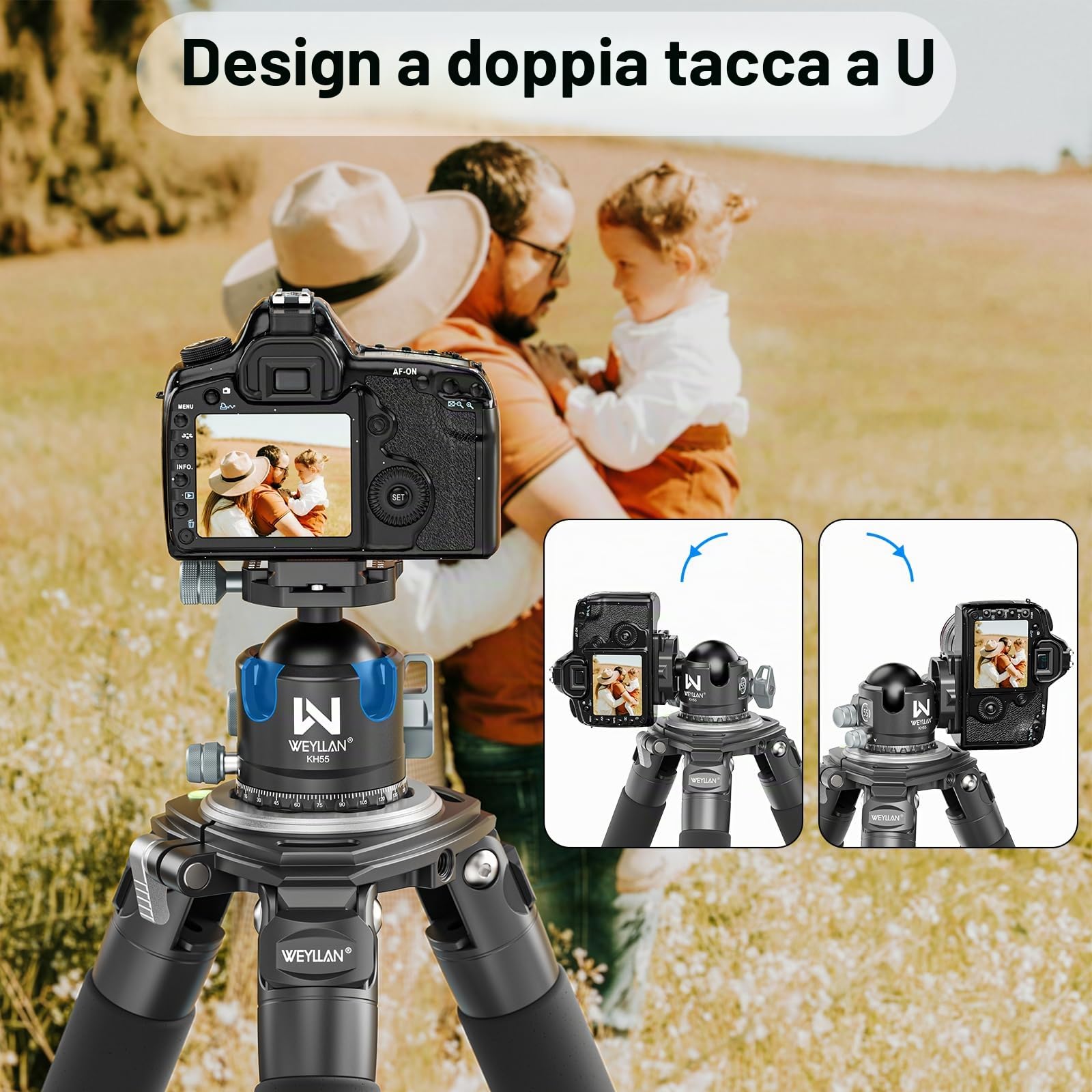 WEYLLAN KH55 testa a sfera per treppiede a basso profilo con rilascio a leva, 55mm testa sferica in metallo rotante a 360°, con arca rail m-lok, per riprese fotografiche di caccia, carico massimo 40kg