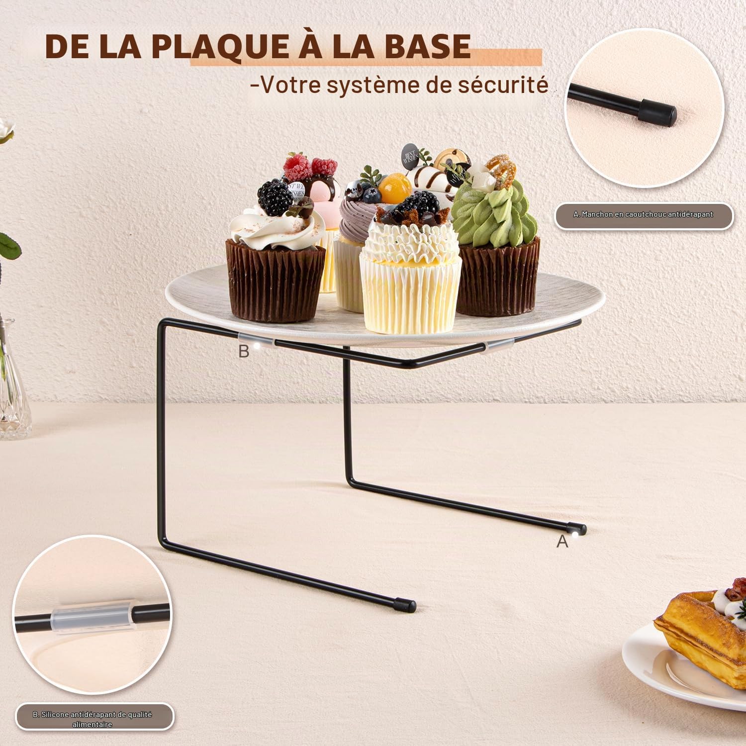 PUERSI Support à Pizza avec Semelles Antidérapantes, 4 Pièces, Présentoir en Métal Noir pour Plateaux à Pizza, Idéal pour Fêtes, Mariages, Repas Familiaux ou Restauration