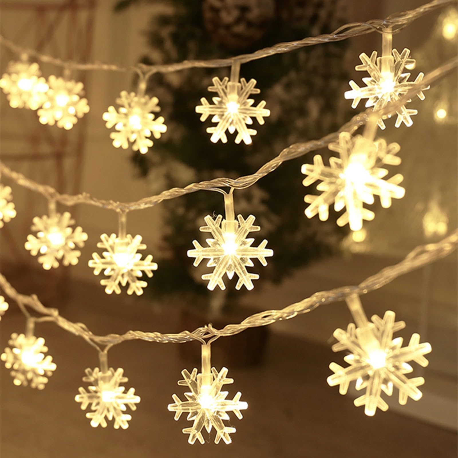 CESOF Christmas Lights, 20 Ft 40 Led Snowflake String Lights Battery Operated Fairy Lights for Bedroom Room Party Home Xmas Decor Indoor Outdoor Tree Decorations Warm White