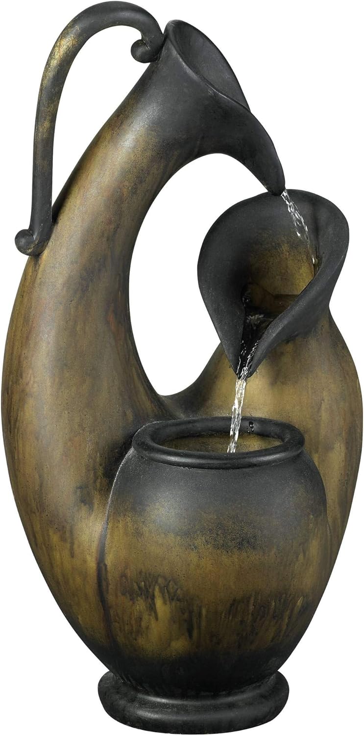 Weathered Jug 24" High Small Rustic Outdoor Decor Faux Stone Tabletop Fountain Tiered Waterfall Cascading Water Feature for Outside Garden Patio Yard Backyard Porch Deck Relaxation - John Timberland