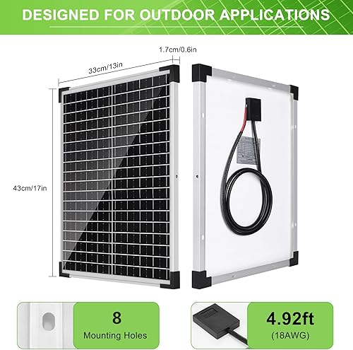 Miniatura 3 de Kit de panel solar 25W 12V Mantenedor de batería monocristalino con controlador de carga solar de 10 A y cable de extensión con clips de batería,