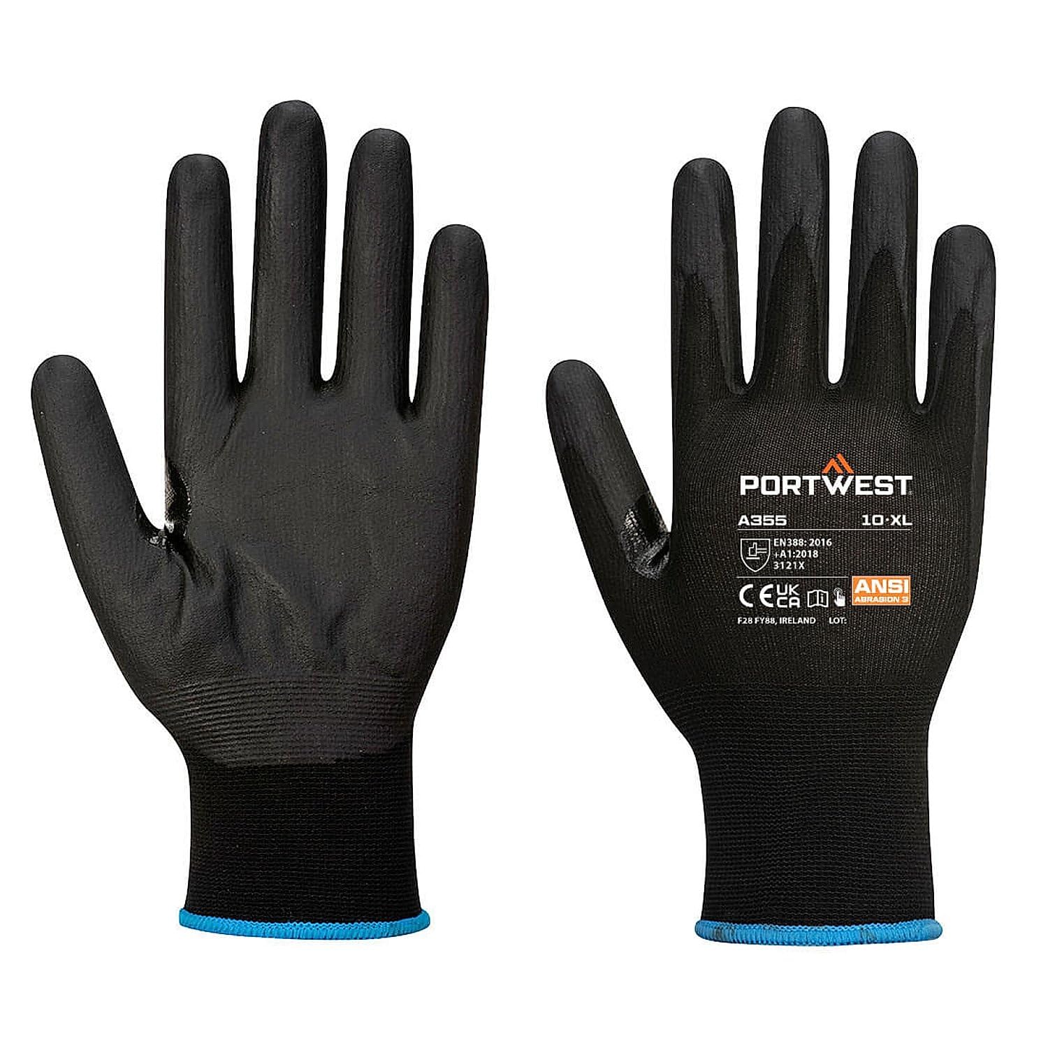 Portwest Lot de 12 paires de gants pour écran tactile en mousse nitrile NPR15 Noir M - Taille 8 - Gants de travail