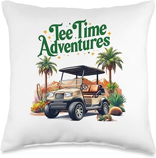 Tee Times Adventures Funny Golf Cart Desert Road Trips Throw Pillow
