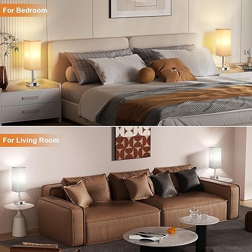 Miniatura 6 de Juego de 2 lámparas de mesita de noche, lámparas de dormitorio gris plateado con 3 temperaturas de color (3000 K5000 K4000 K), dos lámparas