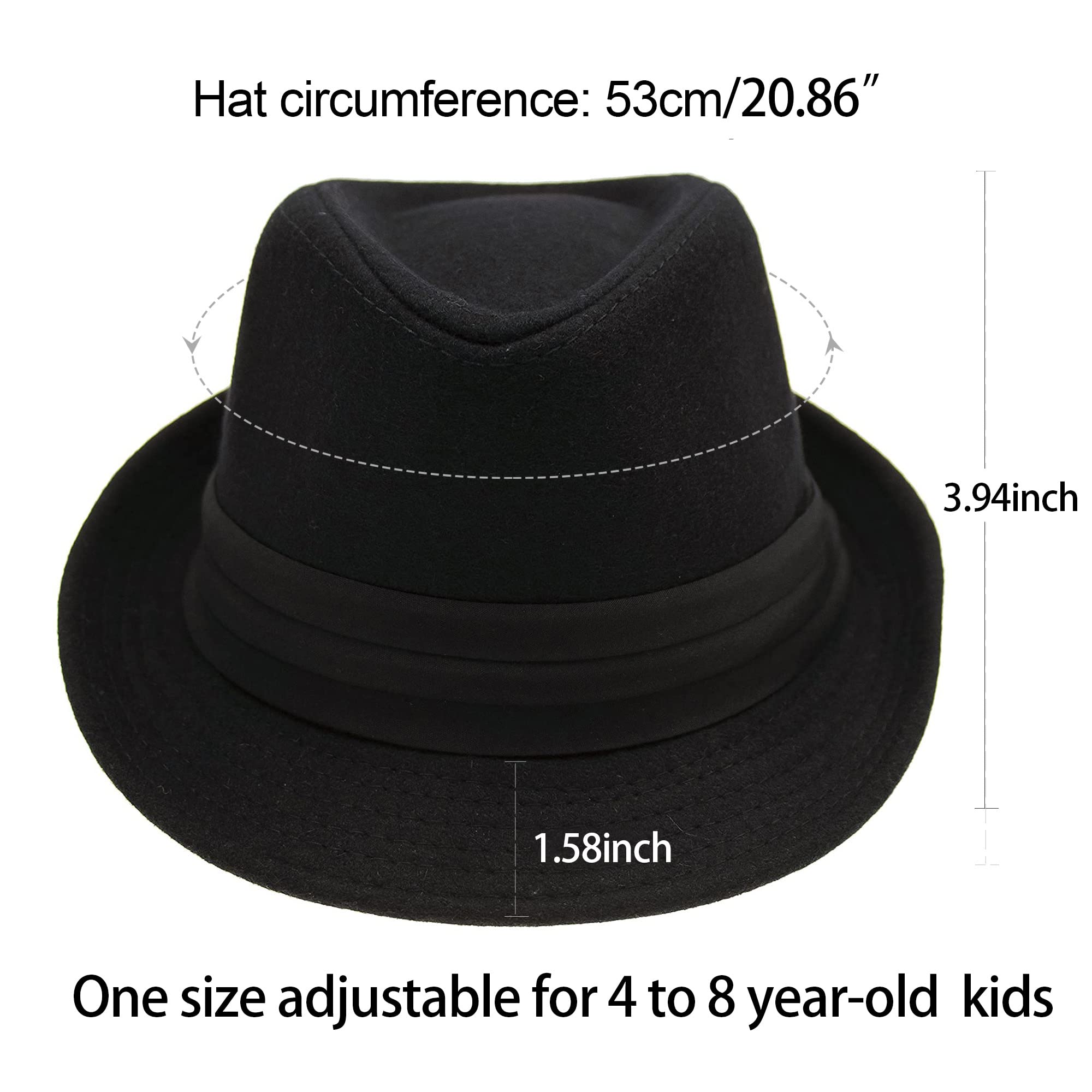 Vikodah Felt-Trilby-Fedora-Hat for Kids Short Brim Manhattan Gangster Cap for Boys 4-8Yrs Black, 4-8 Years - Image 2