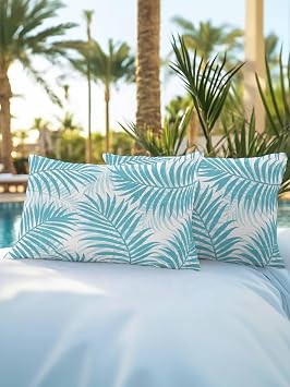 Summer Tropical Plant Outdoor Pillows 12x20 Inch Pack of 2 Farmhouse Aqua Palms Tree Waterproof Throw Pillow Covers with Inserts Lumbar Cushions for Home Patio Tent Balcony Garden Sofa