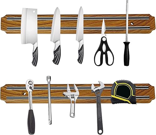 Miniatura 10 de Potente portacuchillos magnético de grano de madera (13 pulgadas x 2 unidades, grano de madera)