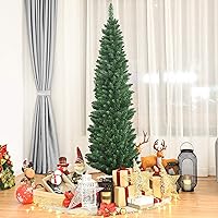 Vista 8 de BestComfort 5ft/6ft/7ft/8ft/9ft Artificial Pencil Christmas Tree, Unlit Hinged Slim Skinny Tree with 220/400/700/1000/1500 Branch Tips and Metal