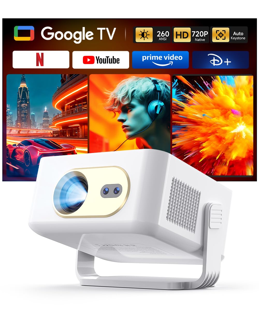 Magcubic Smart Projector with WiFi and Bluetooth, Official Licensed Google TV/Netflix, 2K Support Portable Projector, Auto Focus & Keystone, 180° Rotatable Projector for Indoor/Outdoor