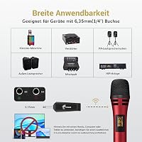 TONOR TW310 Vezeték Nélküli Mikrofon Vevőegységgel - Piros Kézi Dinamikus Mikrofon Karaoke, Rendezvény, Előadás Hangosításhoz, 5 Csatornával 6