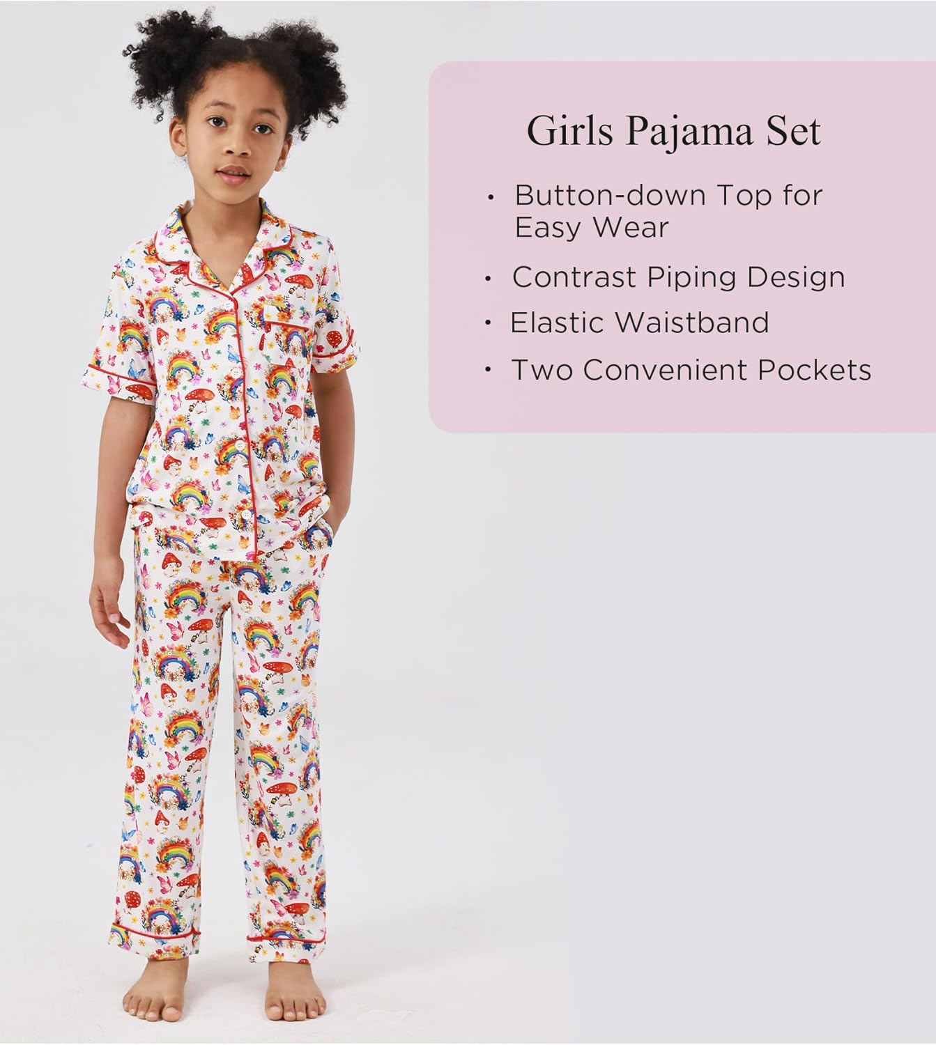Bamboo Viscose Girls' Sleepwear Short Sleeve Button Down 2-Piece Girls' Pajama Sets - Image 2