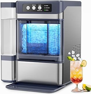 Ice Makers Countertop, 44lbs/Day Nugget Ice Maker with 0.8 Gallon Tank, Chewable Soft Pellet Ice Ready in 5 Mins， Stainless Steel Countertop Ice Machine with Self-Cleaning for Home, Office, RV