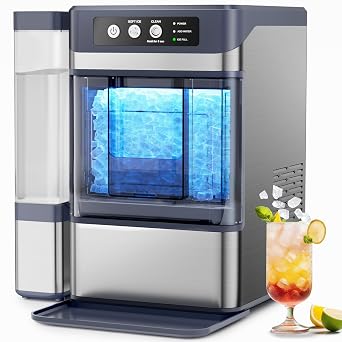 Nugget Ice Maker, 44Lbs/24H with 0.8 Gallon Tank, Soft Chewable Pellet Ice Ready in 5min Portable Ice Machine, Stainless Steels Ice Makers Countertop Self-Cleaning for Kitchens/Home/Office/Bar