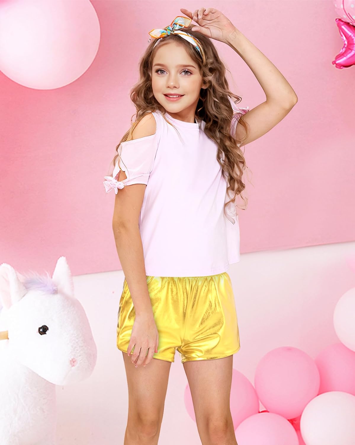 BOOPH Girls Metallic Shorts Kids Sparkly Dance Outfits Shiny Hot Pants Athletic Shorts for Girls - Image 7