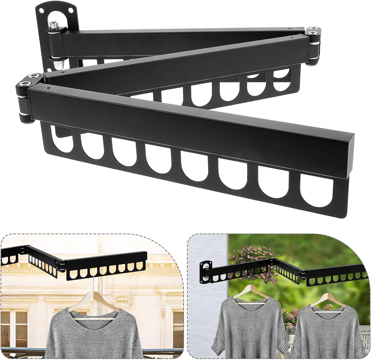 Wall Mounted Clothes Drying Rack Foldable Laundry Drying Rack with Easy Installation and Space-Saving Aluminum Alloy Design in Black for Indoor and Balcony Use