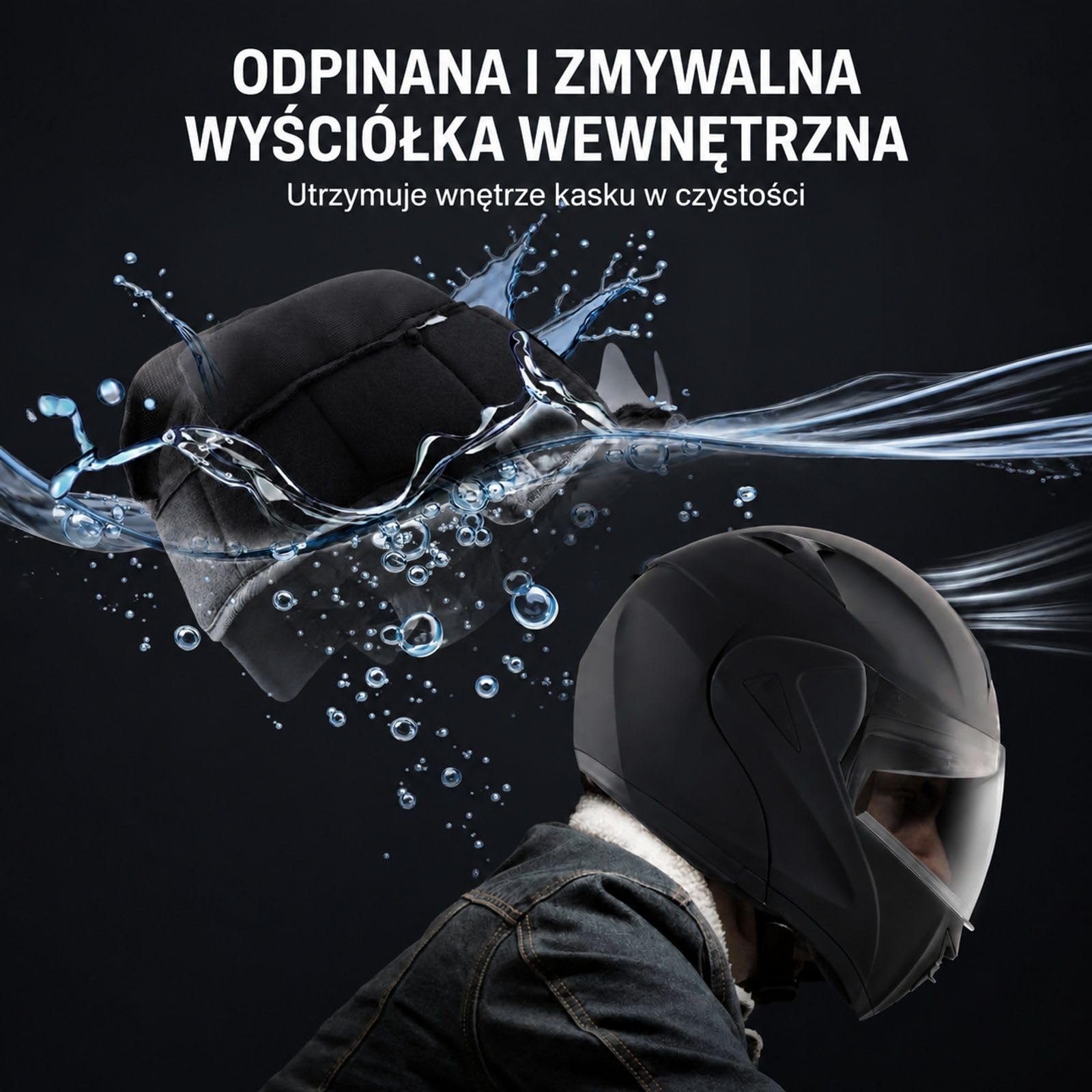 Czarny kask motocyklowy bez maski, skorupa ABS, wymienna szybka do motocrossu i jazdy