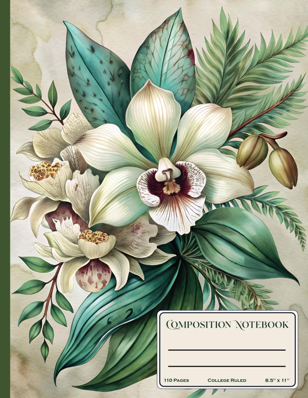 Composition Notebook College Ruled: Orchid Vintage Flower Botanical Illustration(Vol.1), Aesthetic Journal for School, College, Office or Work, 110 Pages, 8.5" x 11"