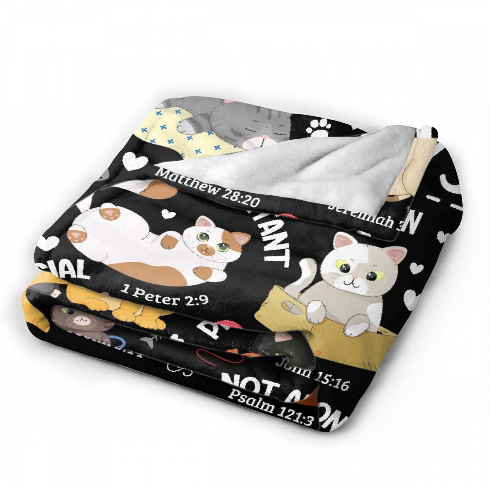 Cat Throw Blanket,Bible Verse Blanket, Christian Gifts, God Says I am Print Blankets, Meaningful Thoughtful Religious Gifts for Girls,Cat Lover Room Bed Decoration, 40" x50”