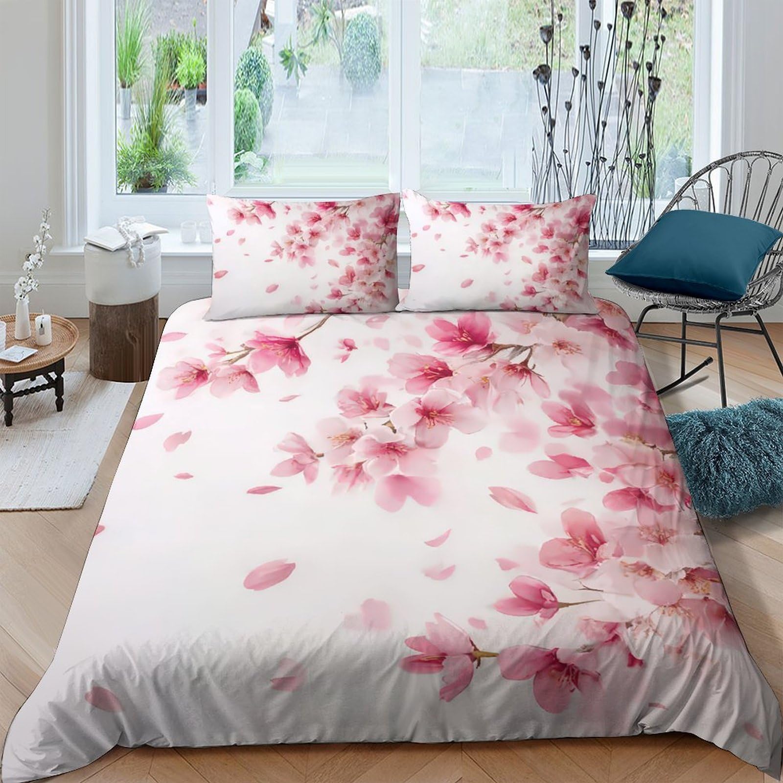 Ctjqhvkz Style-9 3D Printed Sakura Blossom Fitted Sheet Microfiber Soft Pink Petal Bed Cover For Bedroom Guest Room Decor Single（135X200cm）