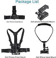 Vista 7 de Kit de montaje POV para teléfono celular, arnés de pecho + correa para la cabeza + soporte para el cuello para selfie para teléfono + correa