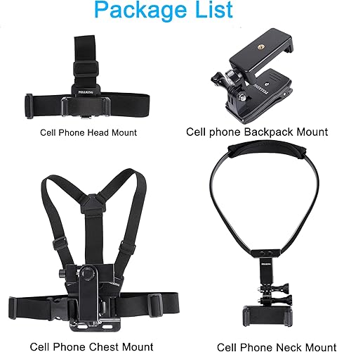 Miniatura 7 de Kit de montaje POV para teléfono celular, soporte de correa de arnés de pecho para teléfono + soporte de correa para la cabeza + soporte de cuello