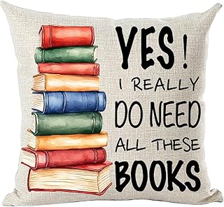Ramirar Black Quote Yes I Really Do Need All These Books School Library Reading Room Decorative Throw Pillow Cover Case Home Living Room Bed Sofa Car Cotton Linen Square 18 x 18 Inches