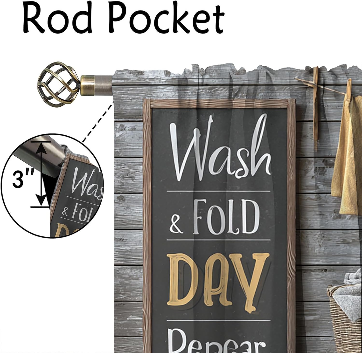 Laundry Room Kids Bedroom Theme Decor Rod Pocket Curtain,Modern Home dedor Dry Wash Fold Repeat Farmhouse Blackout Curtain Thermal Insulated for Living Nursery Room,72 x 63 Inch