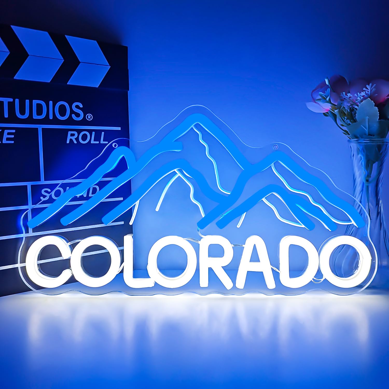 Colorado Mountain Neon Sign for Wall Decor Mountains Neon Light Dimmable Colorado Light up Sign for Bedroom Blue Night Lamp for Christmas Birthday